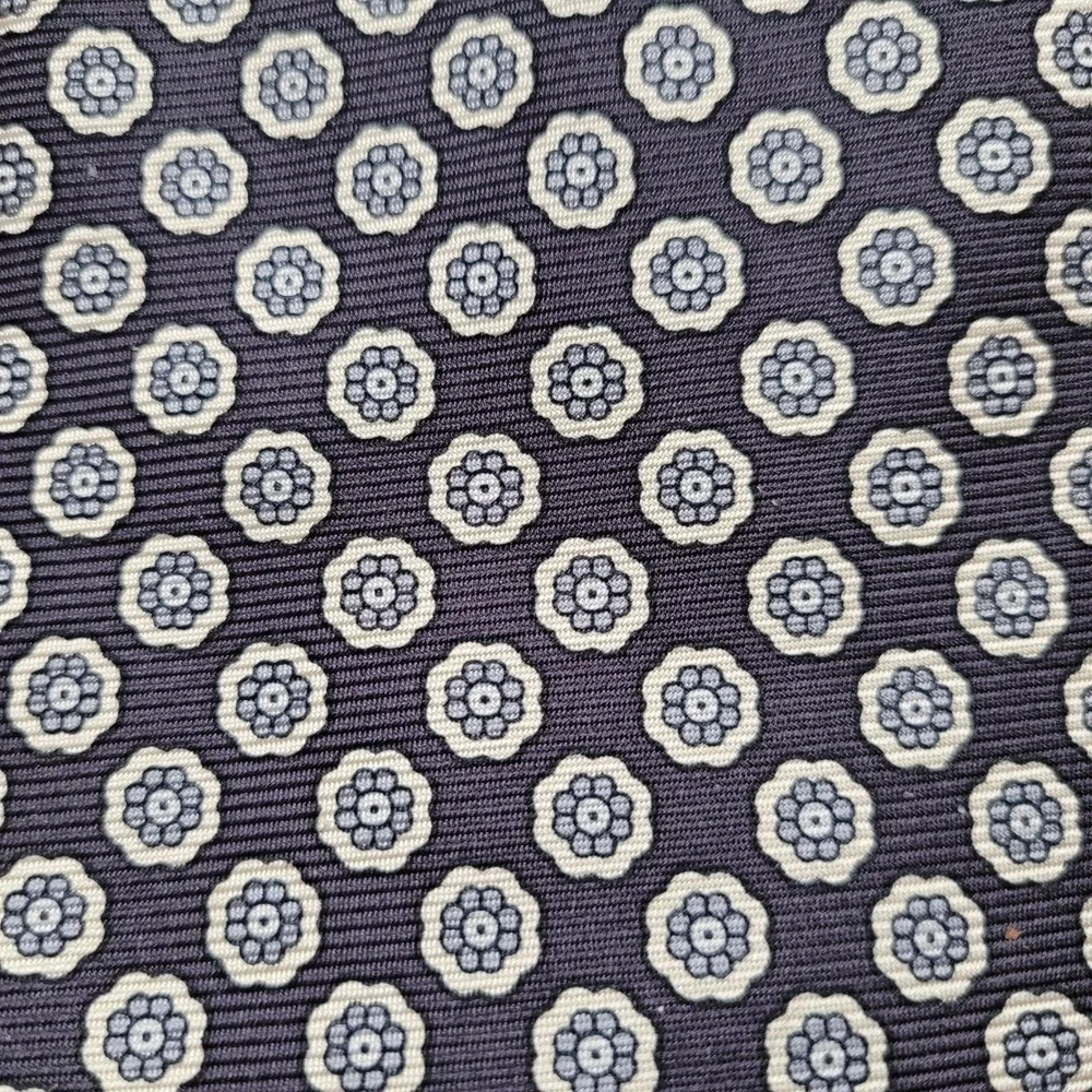 Brooks Brothers Makers Tie Mens OS Navy Blue Silk Medallion Floral Geometric